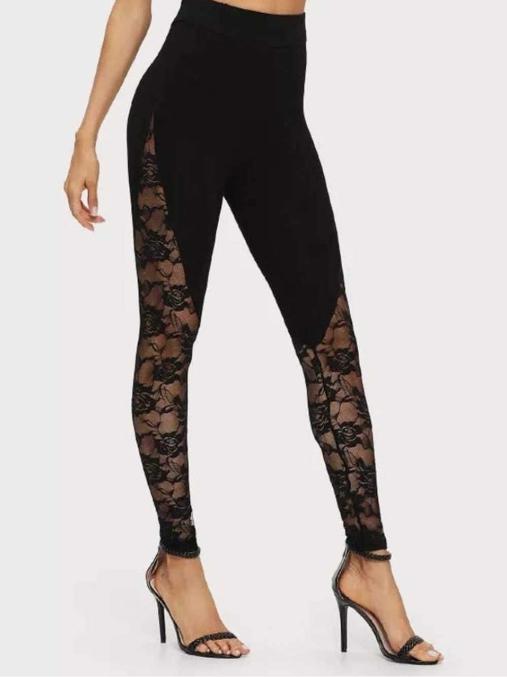 SHEIN Black Lace Side-Panel High Waist Leggings